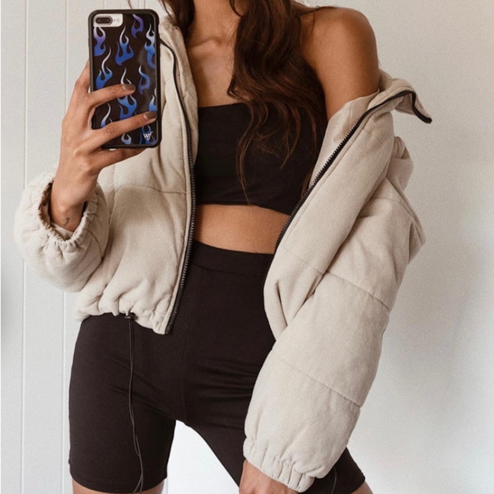 Beige corduroy puffer jacket